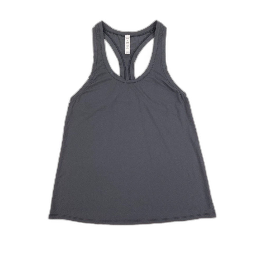 NEW Alo Yoga Slouchy Racerback Tank Top Gray Athleisure Sport Minimal Clean Girl